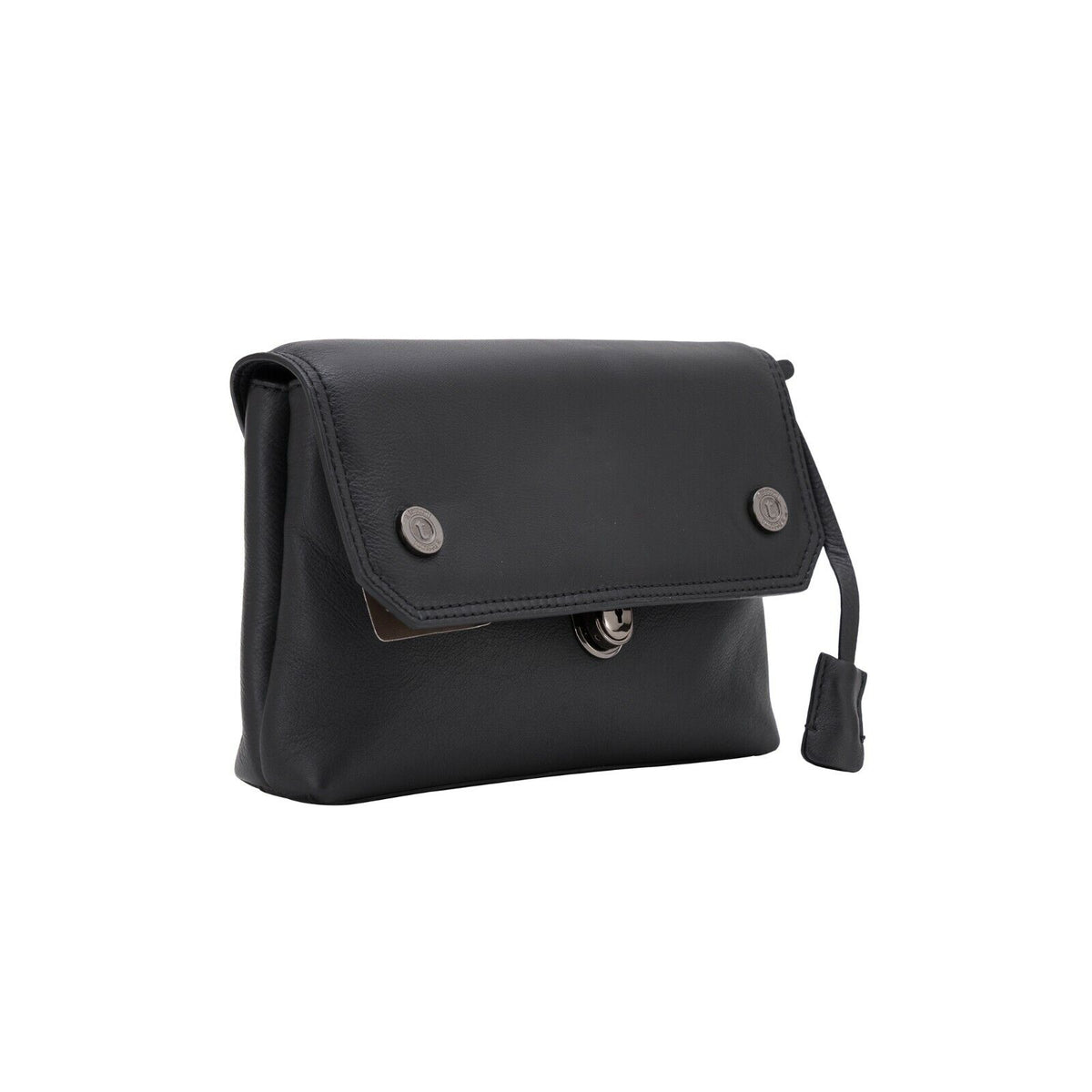 $390 Testoni Bologna Black Easy Calf Hand Clutch Bag Padlock with Keys