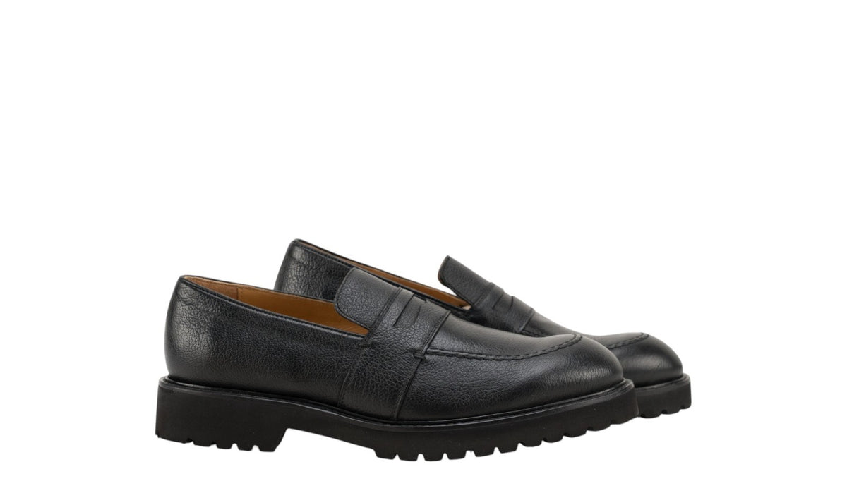 1050$ TESTONI Penny Loafer Slip-On Shoes Calf Buffalo Black 8 UK / 9 US / 42 IT