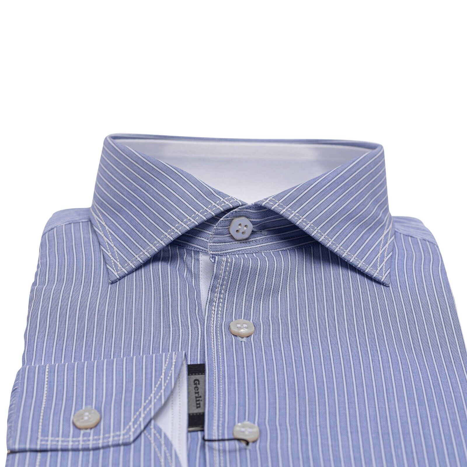 690$ LUXURY GERLIN Shirt Striped DOUBLE STITCHING Cotton 16 41 1E ZILLI