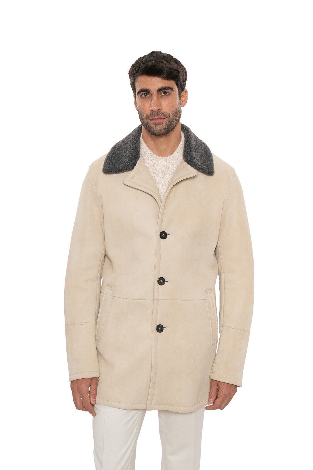 7400$ ISAIA NAPOLI Beige Shearling Jacket Coat 100% Lambskin Leather 38 US 48 EU