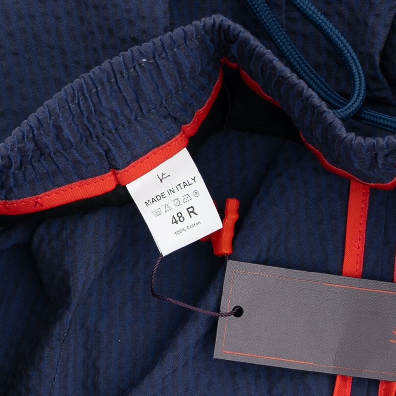 1100$ ISAIA NAPOLI Blue Drawstring Trousers Sport Pant Seersucker Cotton