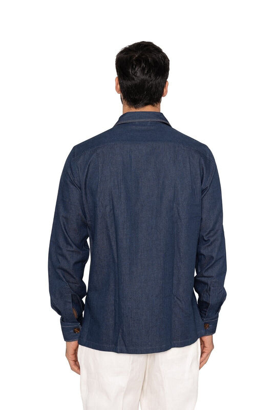 1400$ LUXURY MAROL BOLOGNA Japan Denim Safari Jacket Shirt Blue Cotton 15.5 - 39