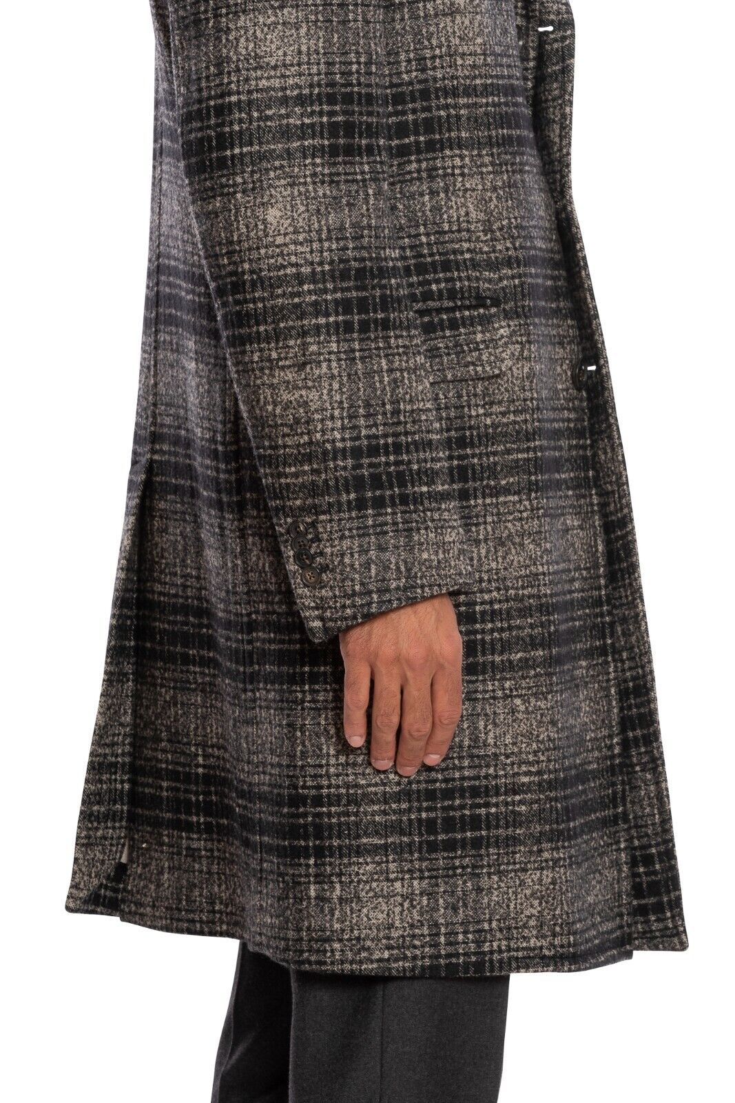 $1800 BOGLIOLI MILANO Single Braested Blue / Gray Coat K.Jacket Wool Blend Check