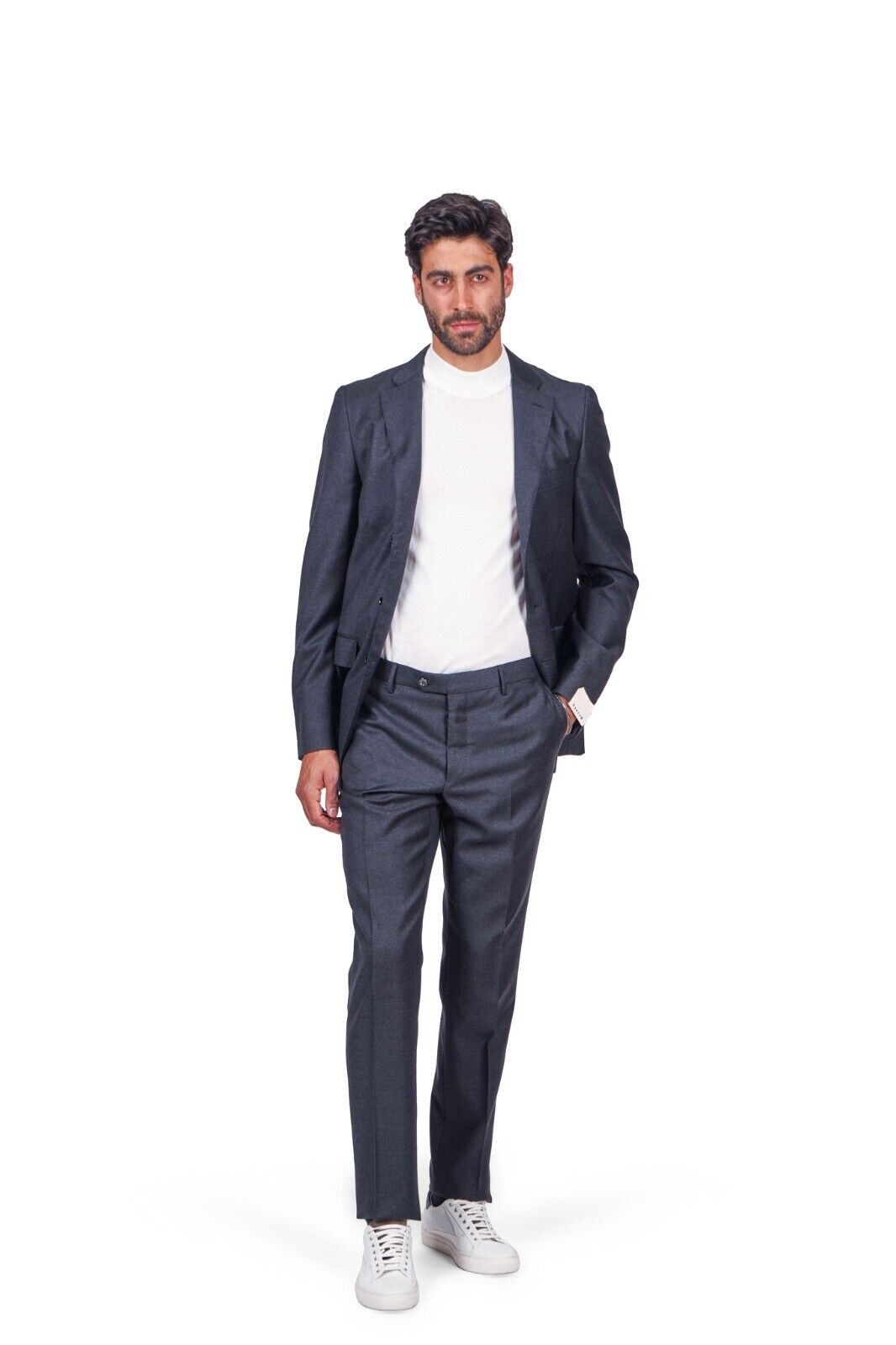 $2200 CARUSO Handmade in Italy Dark Grey Solid Wool Superfine 100's Regular Fit