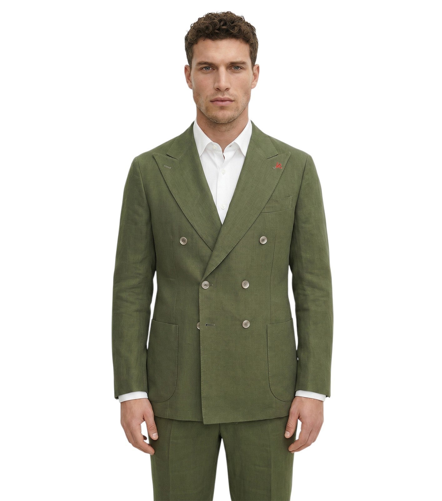 $8395 ISAIA "Marechiaro" Green Double Breasted Suit 100% Linen 38 US / 48 EU 8R