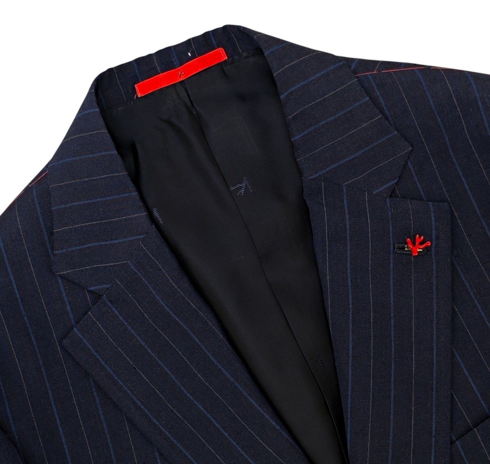 $6650 ISAIA "Domenico" Blue Striped Suit Wool - Linen 42 US / 52 EU 7R