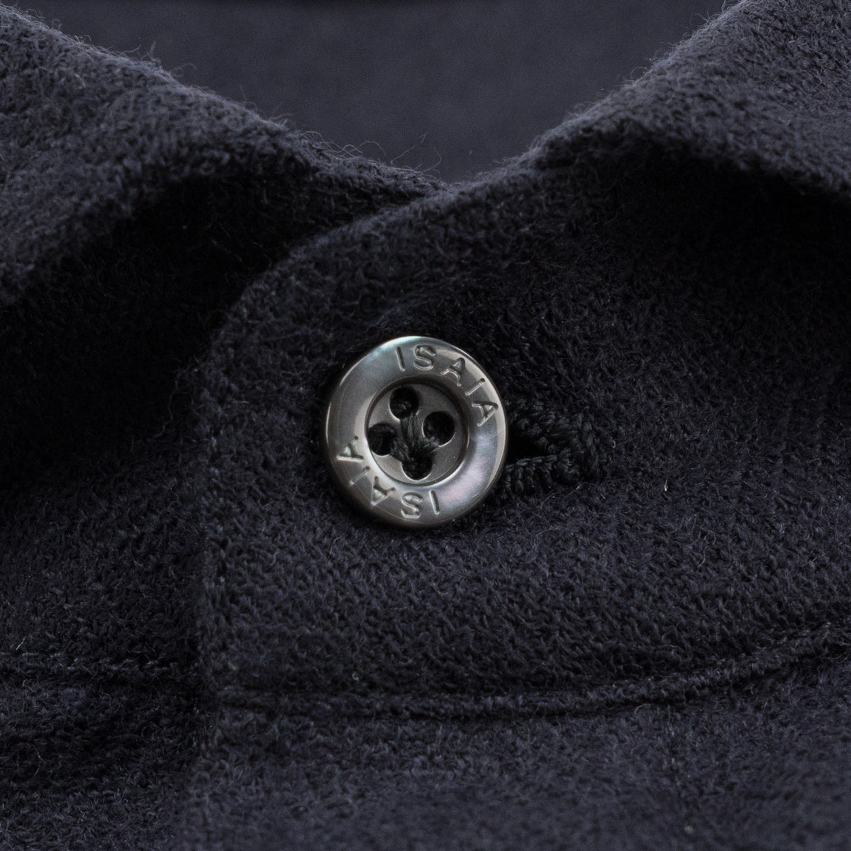 975$ ISAIA NAPOLI "Mix" Hand-Sewn Dress Shirt Dark Blue Wool Jersey 15.5 - 39