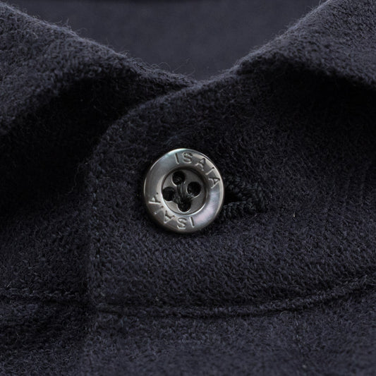 975$ ISAIA NAPOLI "Mix" Hand-Sewn Dress Shirt Dark Blue Wool Jersey 15.5 - 39