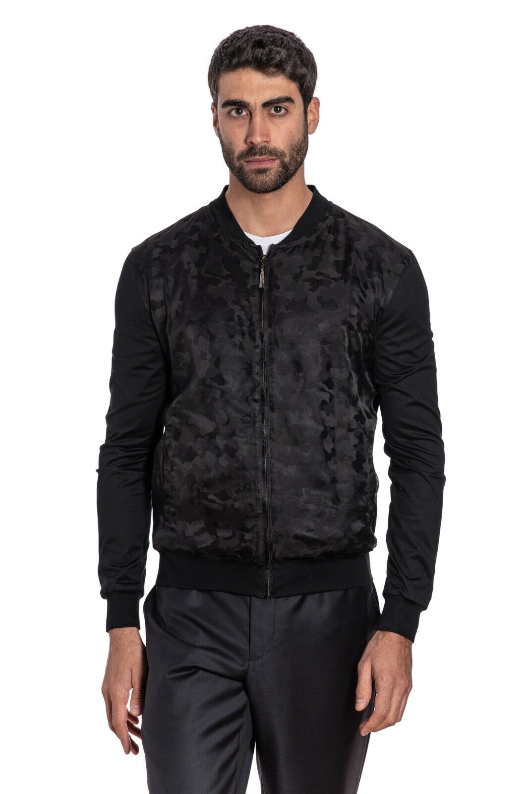 2250$ GERLIN Jacket Bomber Camouflage 100% Silk Cotton Lisle Sz S BIJAN