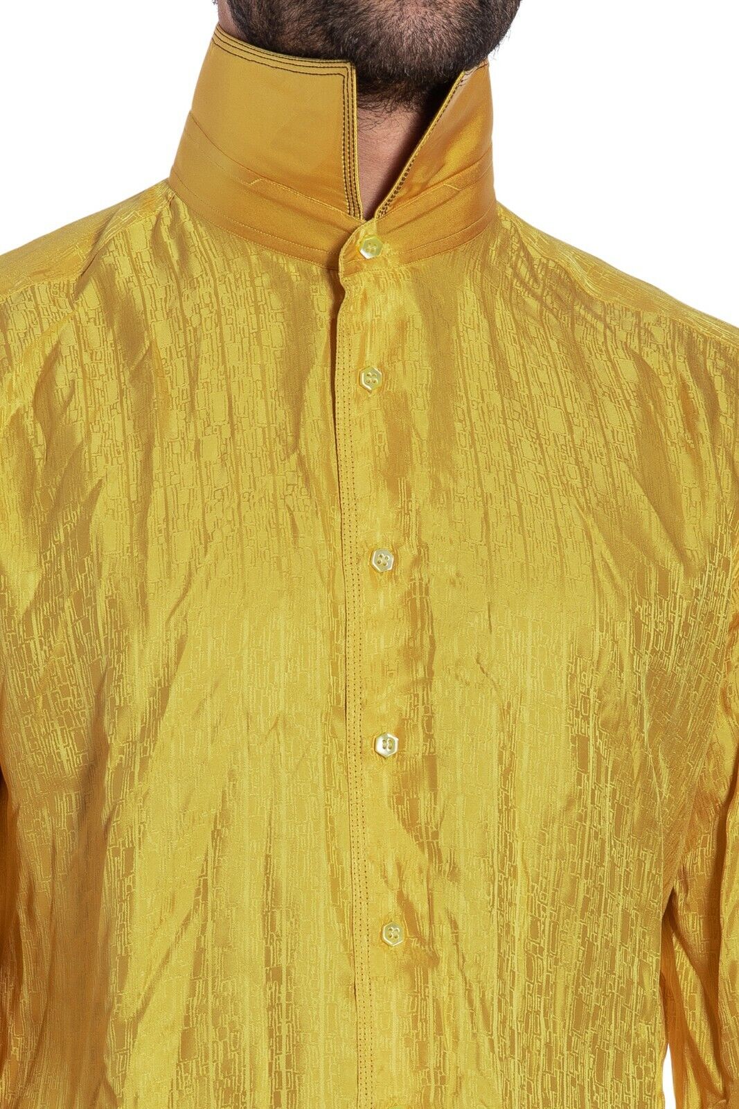 ITALIAN LUXURY 1400$ GERLIN Shirt Jacquard Gold 100% Silk 16-41 BIJAN
