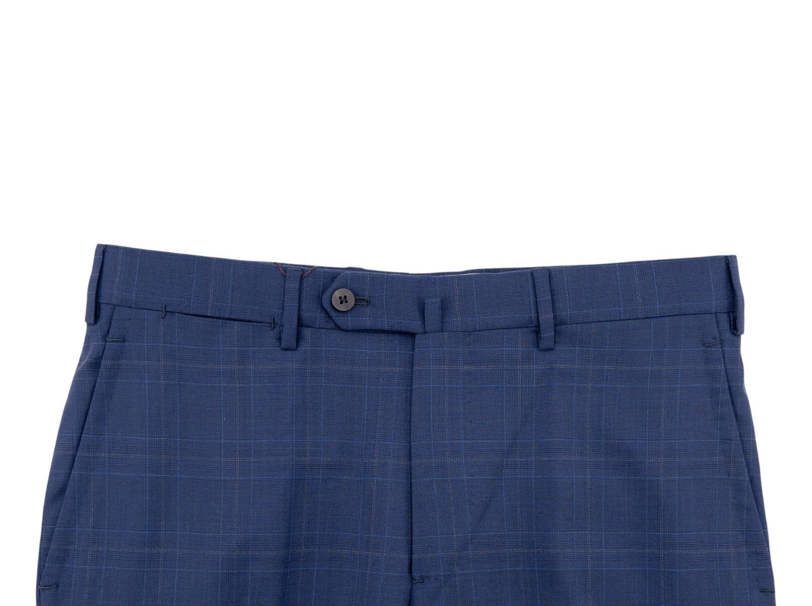 1550$ ISAIA Hand-Sewn Tapered Dress Pant Fine Wool Blue Checks 34 US / 50 EU 7R