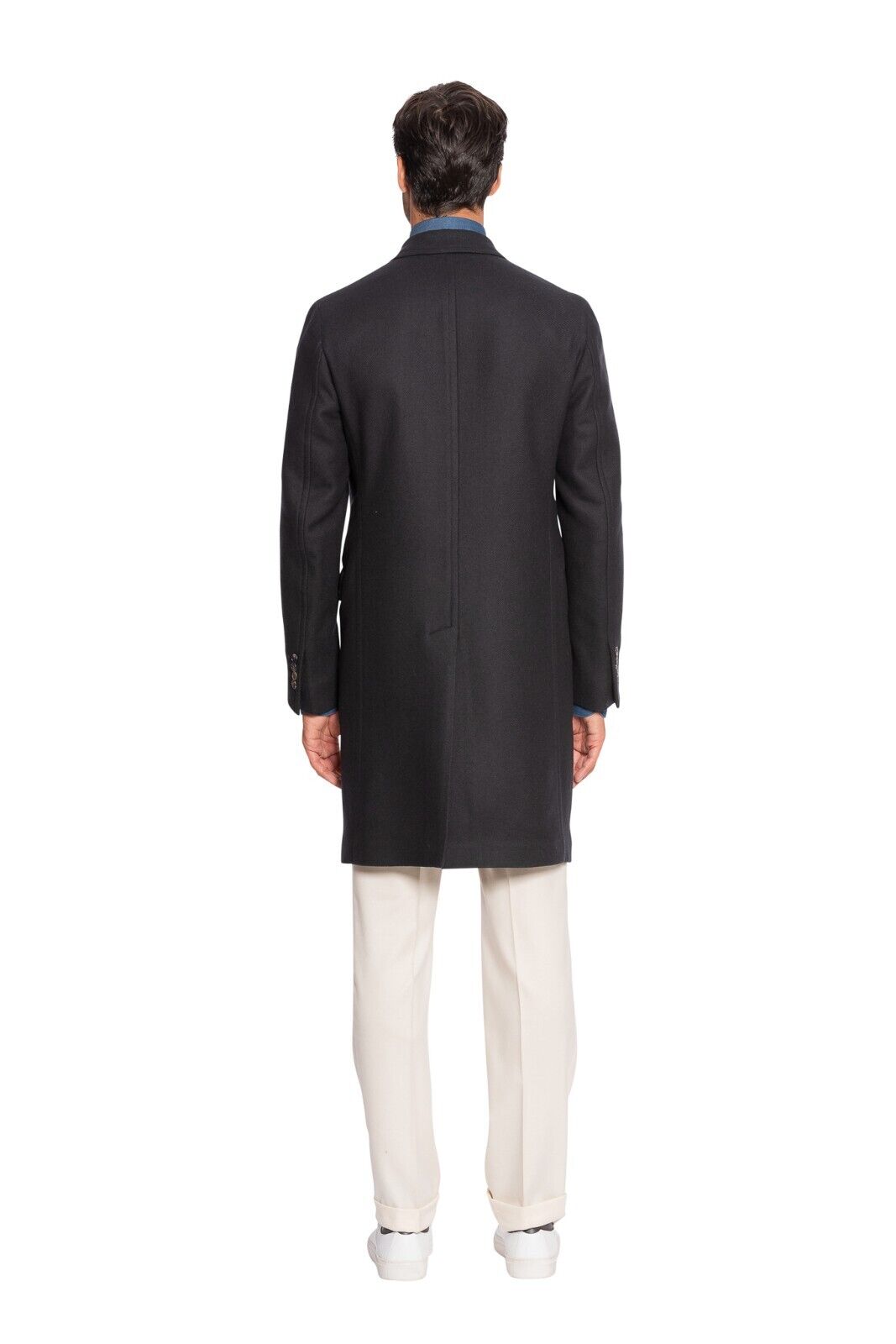 $2200 BOGLIOLI Blue Navy Double Breasted Coat K.Jacket Wool Twill 40 US / 50 EU