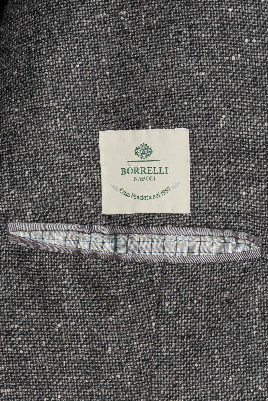 $2150 LUIGI BORRELLI "FIRENZE" HandSewn Gray Double Breasted Jacket Donegal Wool