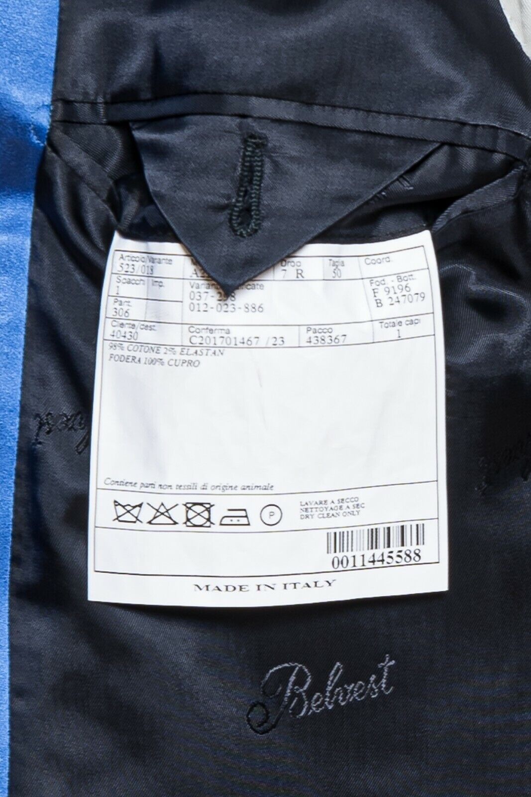 $3200 Belvest RARE Blue Corduroy Tuxedo Suit Peak Lapel 7R Regular Fit