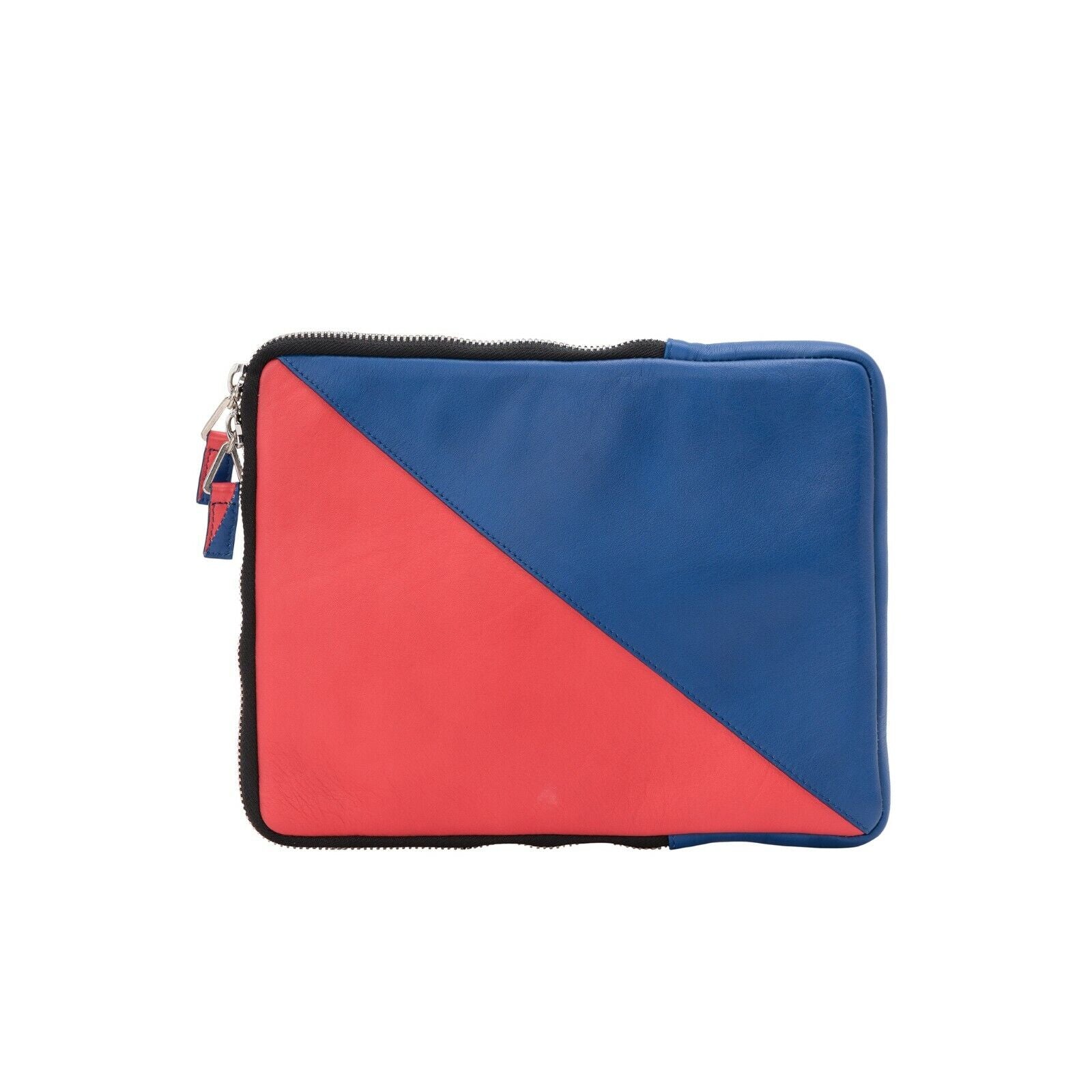 $149 Testoni Bologna Soft Calf Red / Blue Pochette + Detachable Shoulder Strap