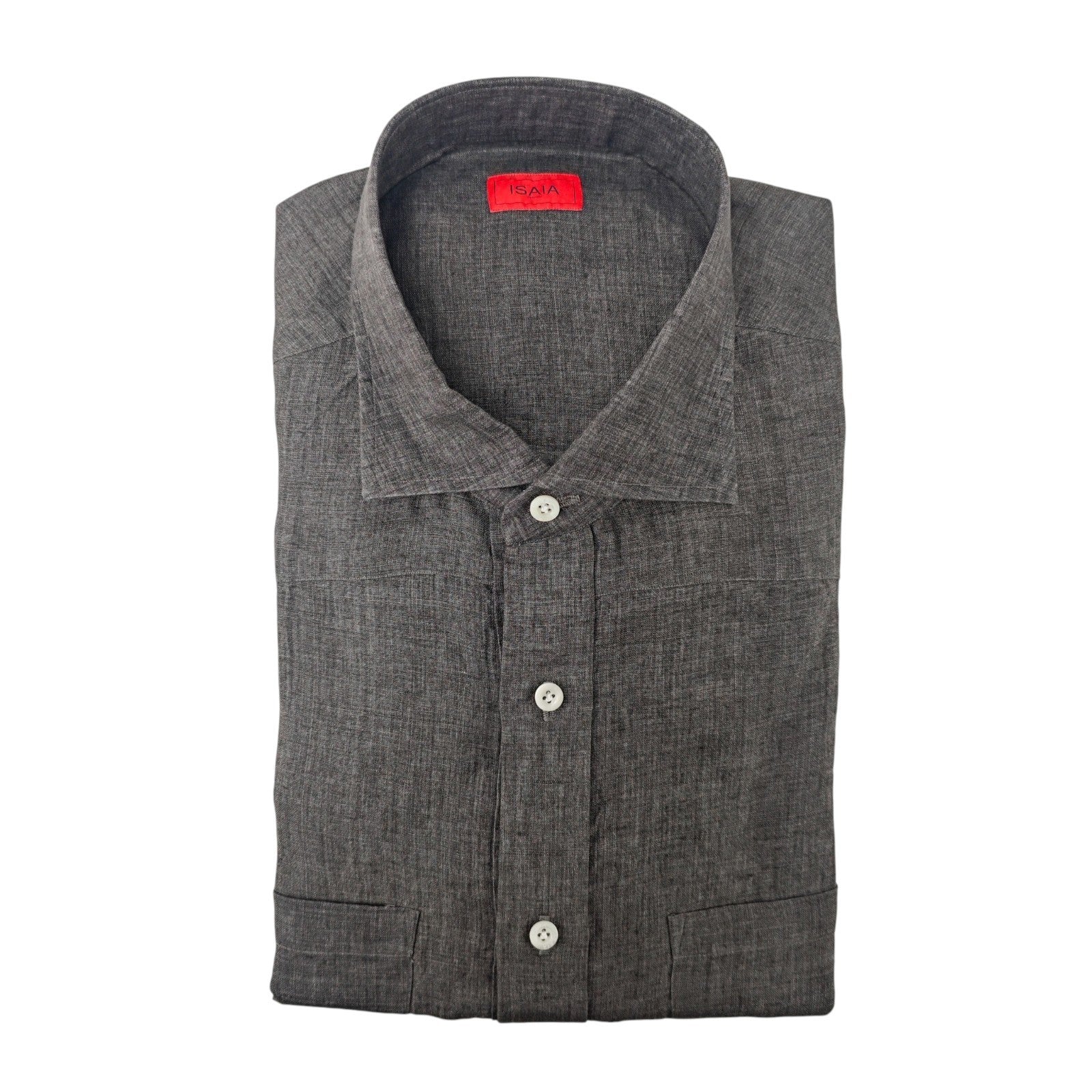 815$ ISAIA NAPOLI "Mix" Gray Dress Shirt Hand-Sewn 100% Linen 18 - 45