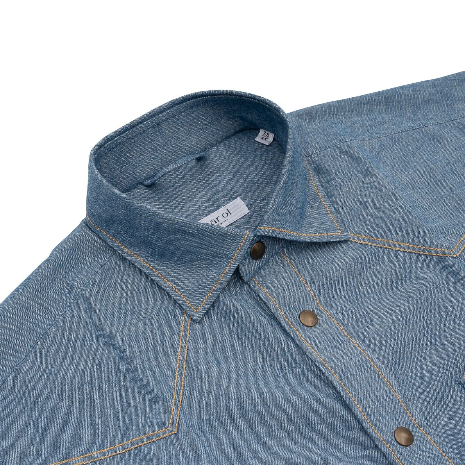 1400$ LUXURY MAROL BOLOGNA Western Shirt Blue Japanese Denim Cotton  15 - 38