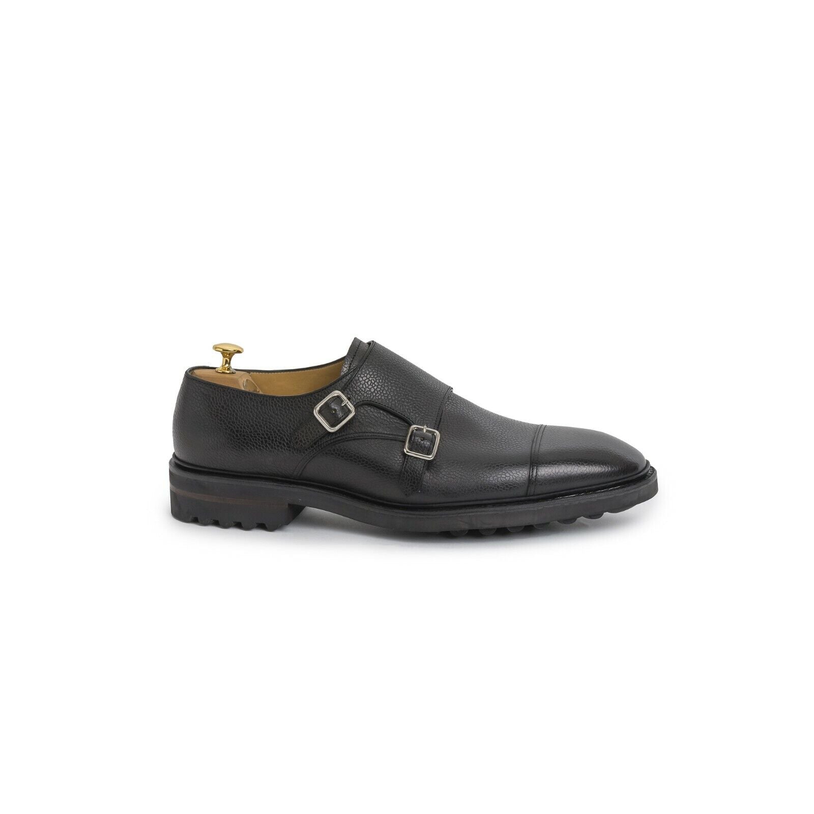 Carlos Santos Grain Double Monk Strap Shoes Black Goodyear Welted Style 9287