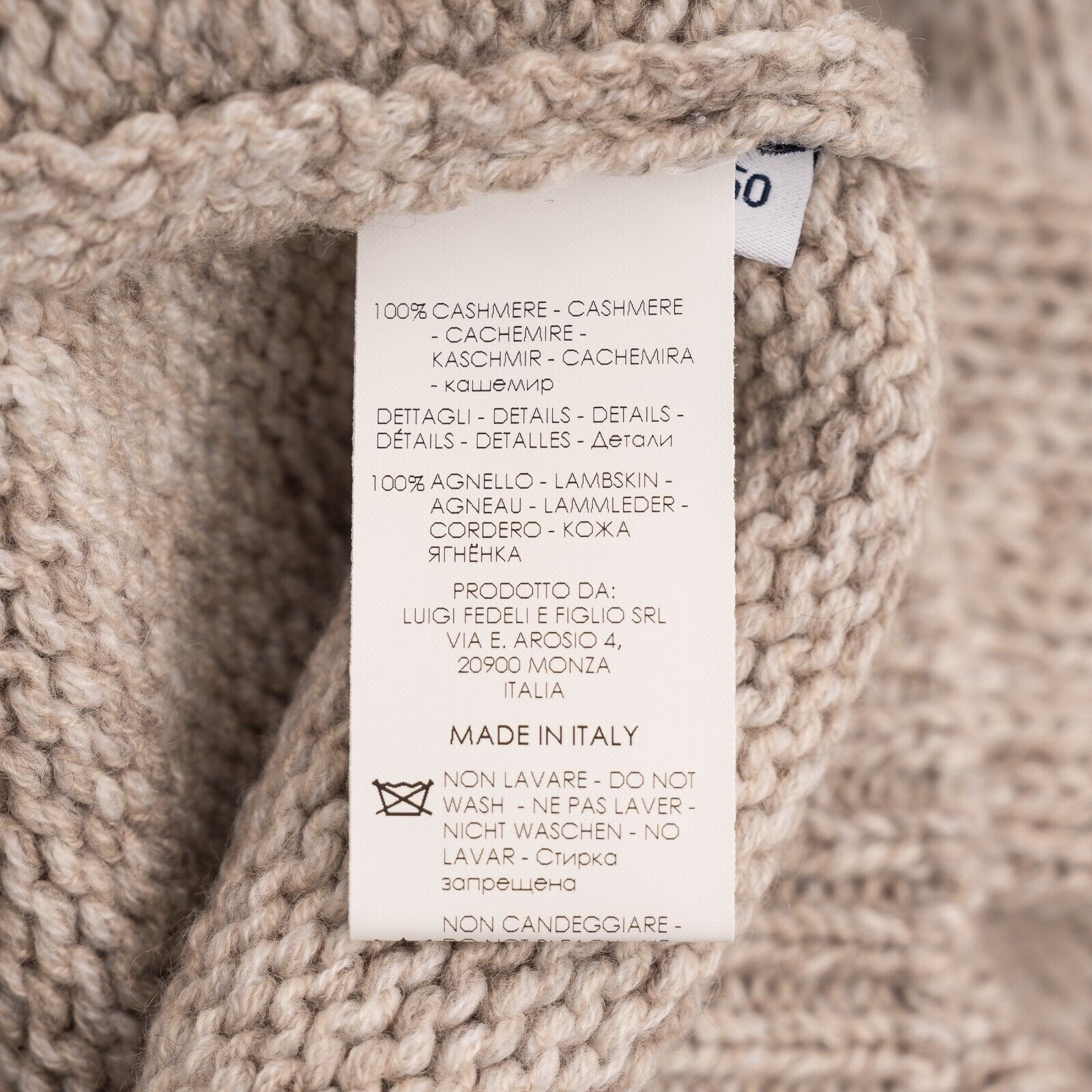 $1800 FEDELI "Favonio" Beige Cardigan Half Zip 100% Cashmere + Suede 40 US 50 EU