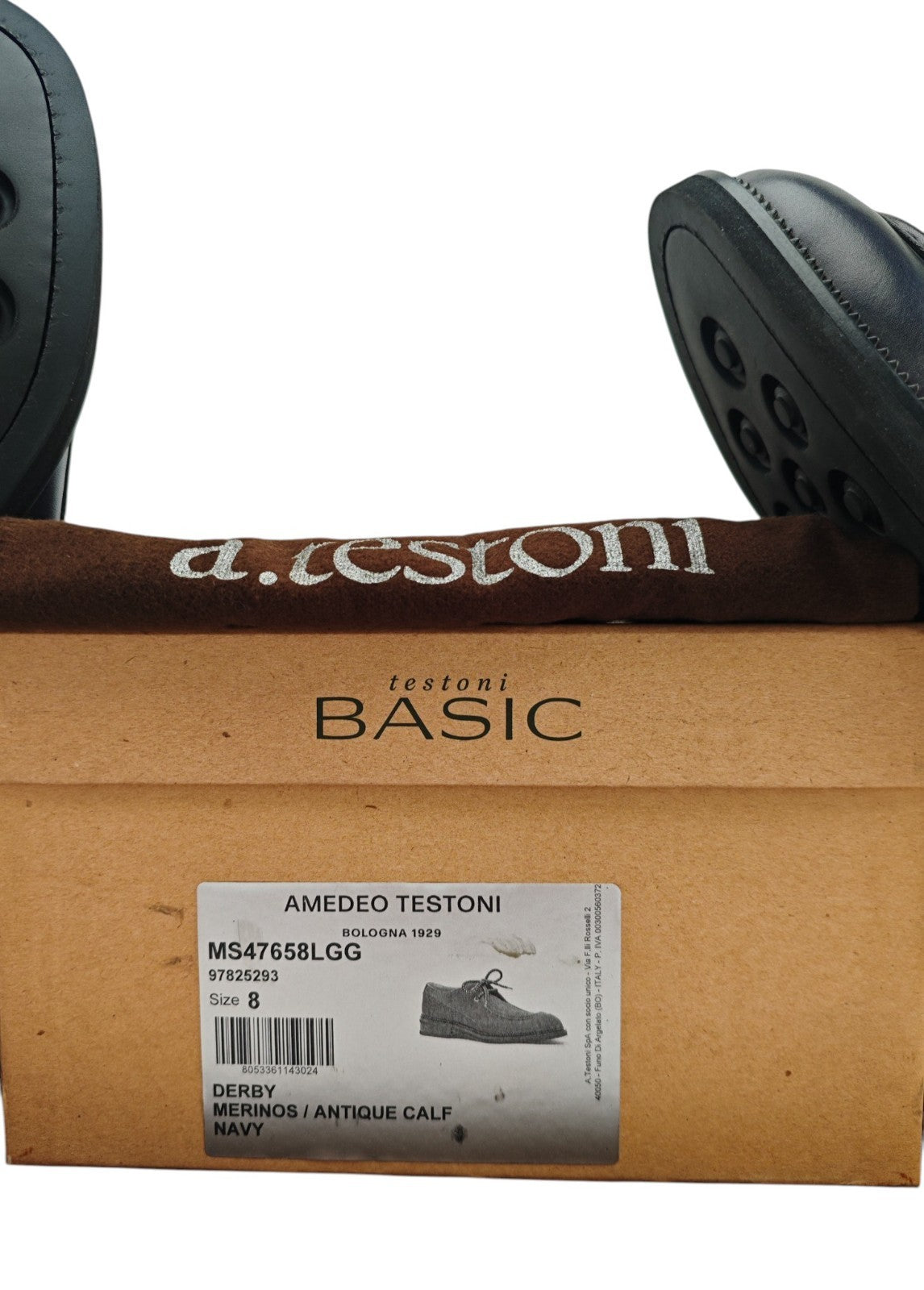 1200$ TESTONI Derby Moc-Toe Shoes Blue Calf & Wool Lining 8 UK / 9 US / 42 IT