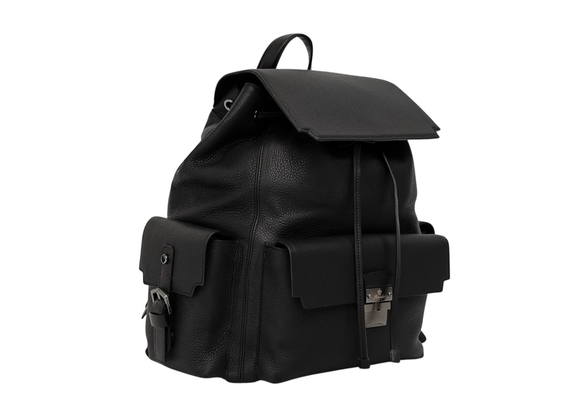 1990$ PINEIDER BOTTOLATO Grain Calf Multiple Backpack Travel Weekender Black XL