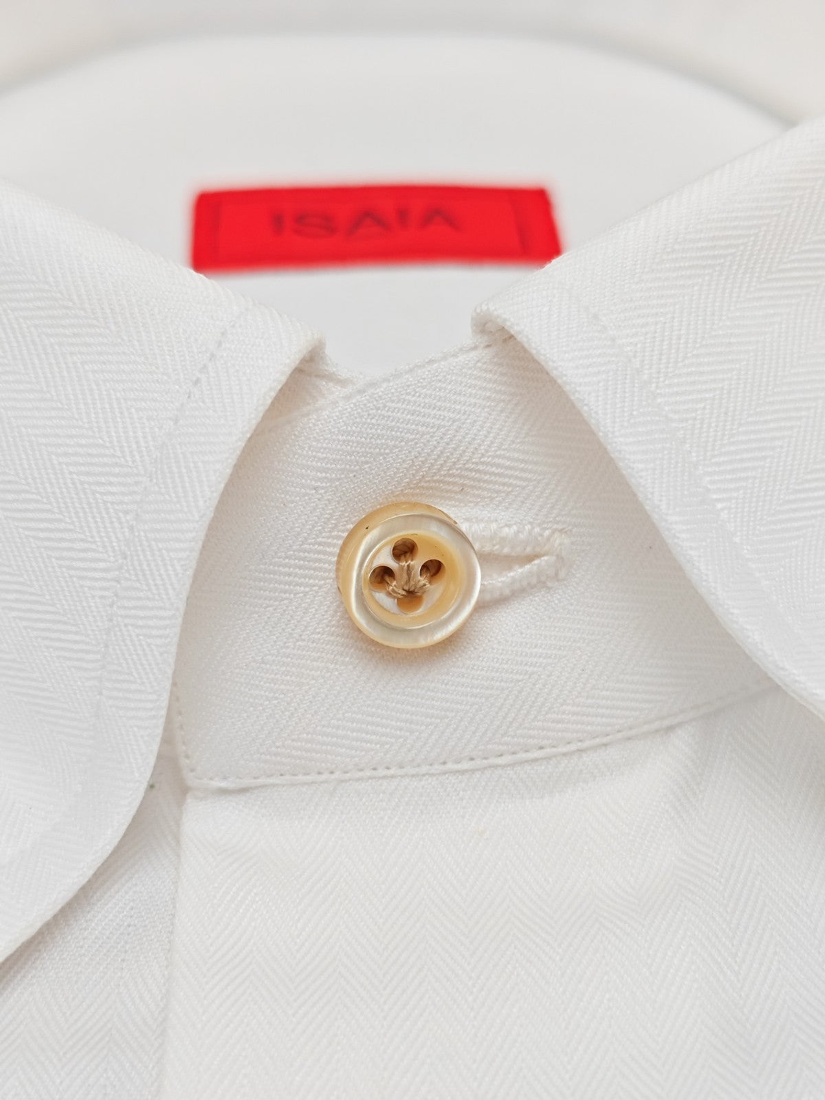 750$ ISAIA "Mix" Dress Shirt Button Down White Herringbone Cotton 14.5 - 37