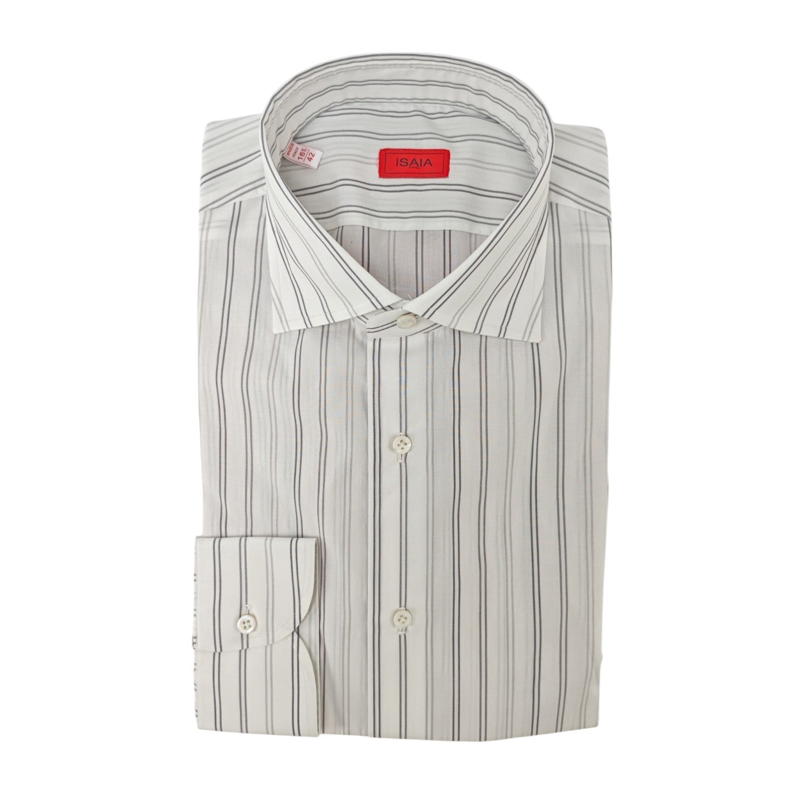 730$ ISAIA "Mix" Hand-Sewn Dress Shirt White Striped Fine Cotton 16.5 - 42