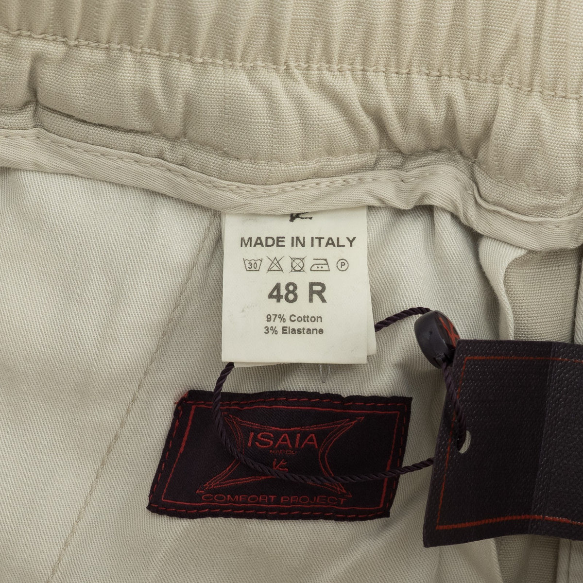 1050$ ISAIA Light Beige Drawstring Pant Cotton Regular Tapered Fit 32 US / 48 IT