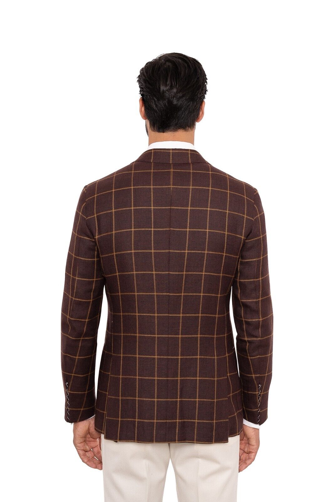 $1500 EIDOS by ISAIA NAPOLI Burgundy Windowpane Jacket Sport Coat Wool / Linen
