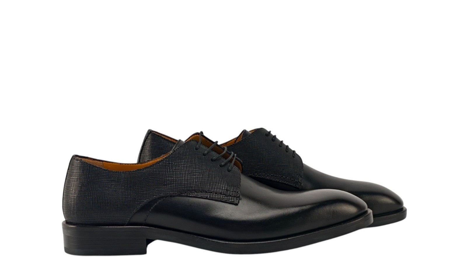 1200$ TESTONI Derby Shoes Black Lux Calf + Saffiano 8 UK / 9 US / 42 IT