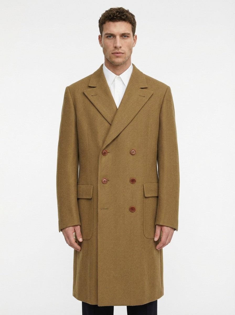 3500$ LUCIANO BARBERA Martingale Overcoat Camel Herringbone Wool 40 US / 50 IT