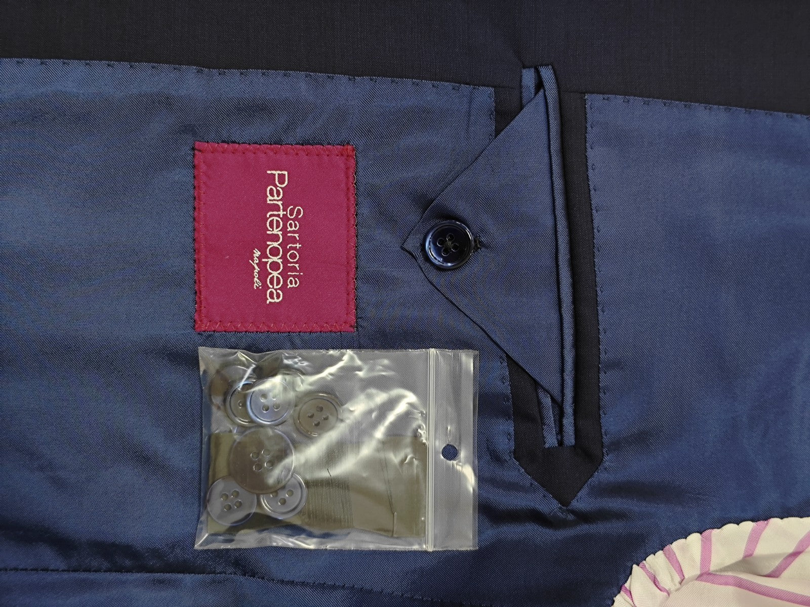 $2700 SARTORIA PARTENOPEA NAPOLI Blue Navy Handmade Suit Wool 140's 44 US 54 EU