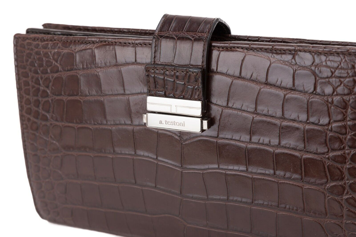 $4200 Testoni Bologna Moro Clutch Bag Travel Wallet Genuine Alligator