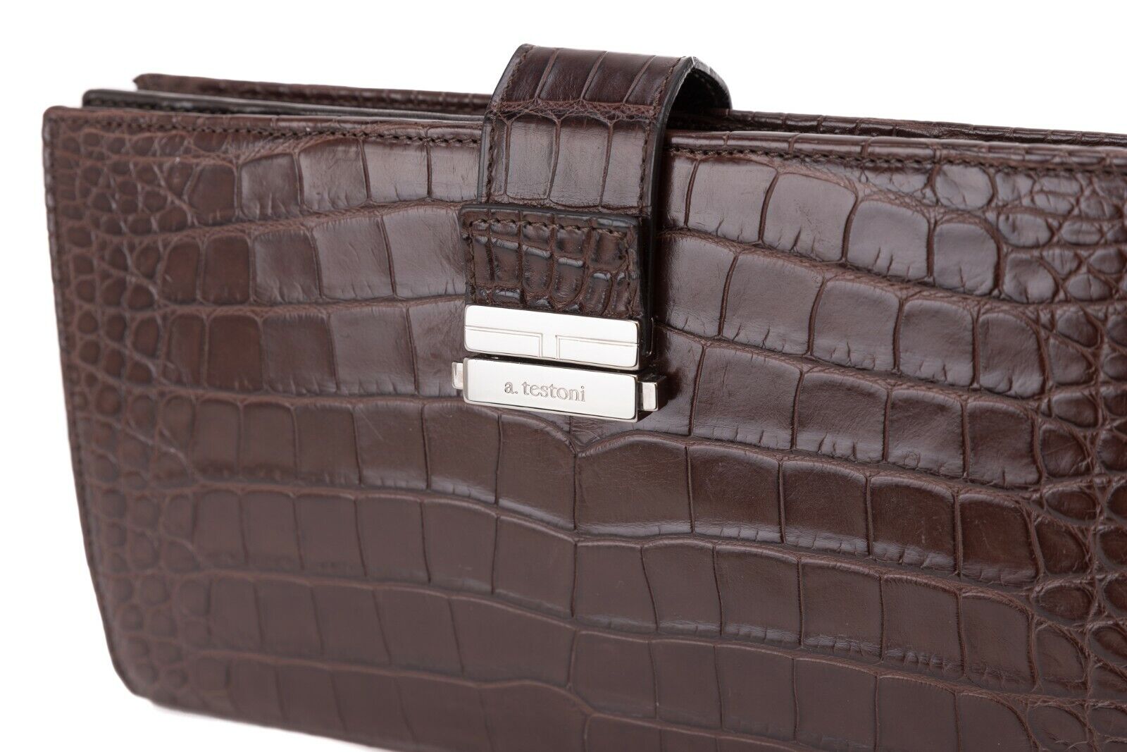 $4200 Testoni Bologna Moro Clutch Bag Travel Wallet Genuine Alligator