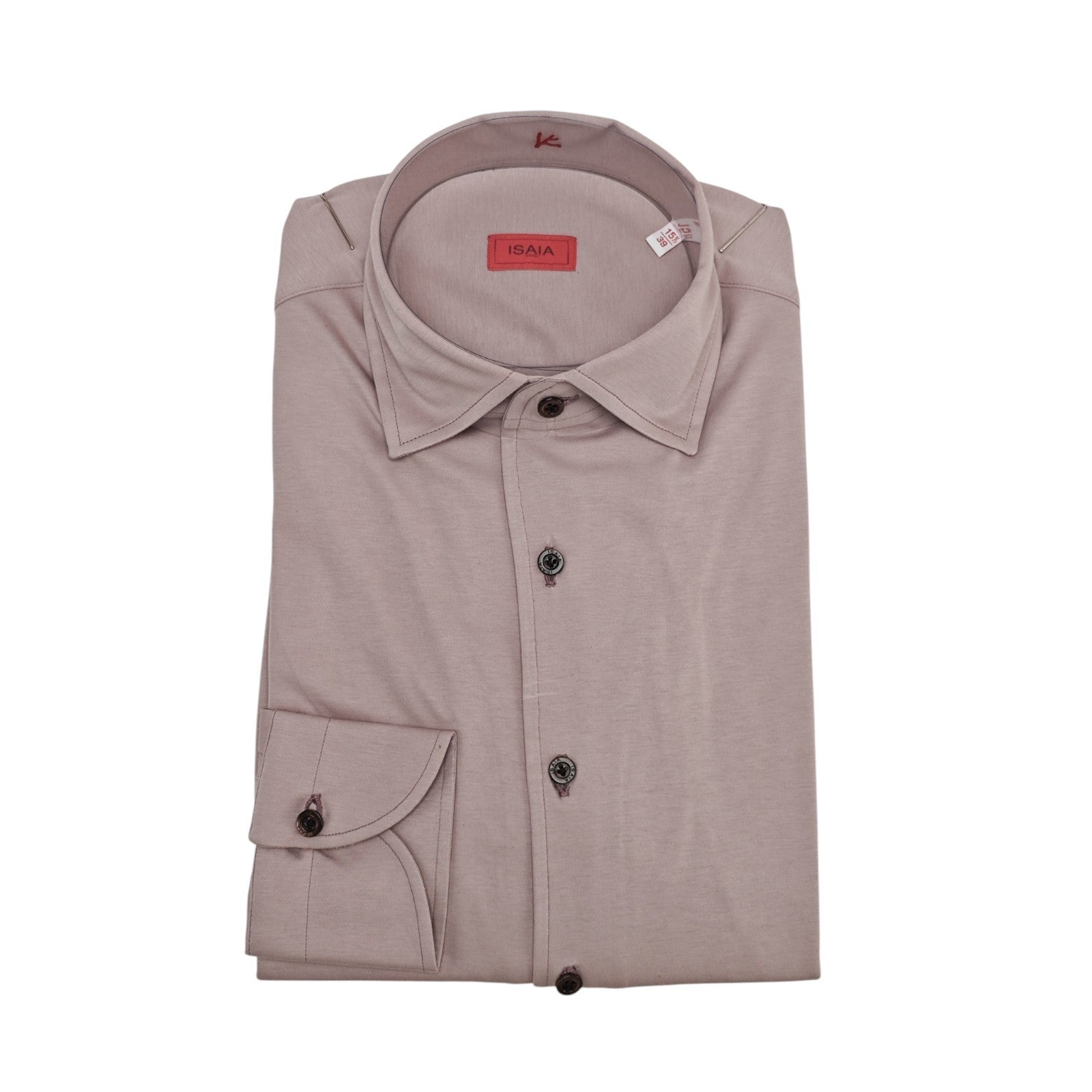 730$ ISAIA "Mix" Dress Shirt Antique Pink Solid Jersey Stretch Cotton 15.5 - 39