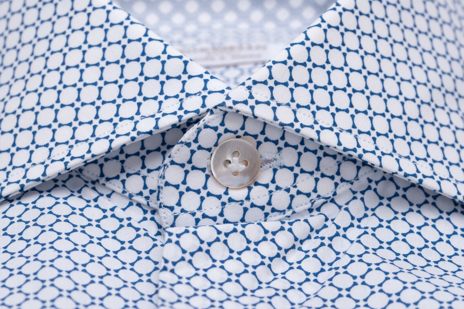 $220 BORRIELLO NAPOLI White Geometric Shirt Cotton Hand-Sewn Slim Fit 15 - 38