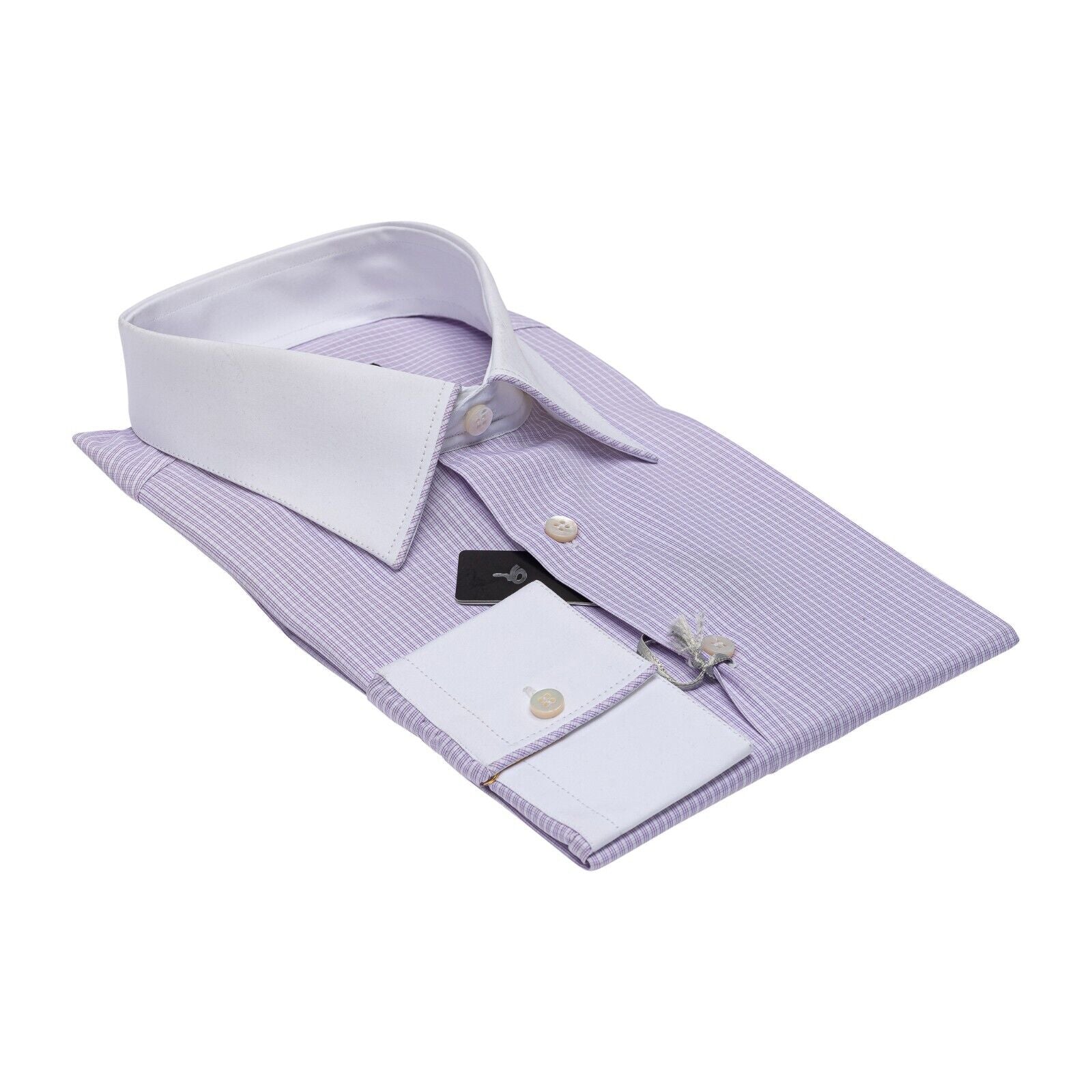 690$ LUXURY GERLIN Shirt Lilac Checks TWILL Cotton 16 - 41 1O BIJAN