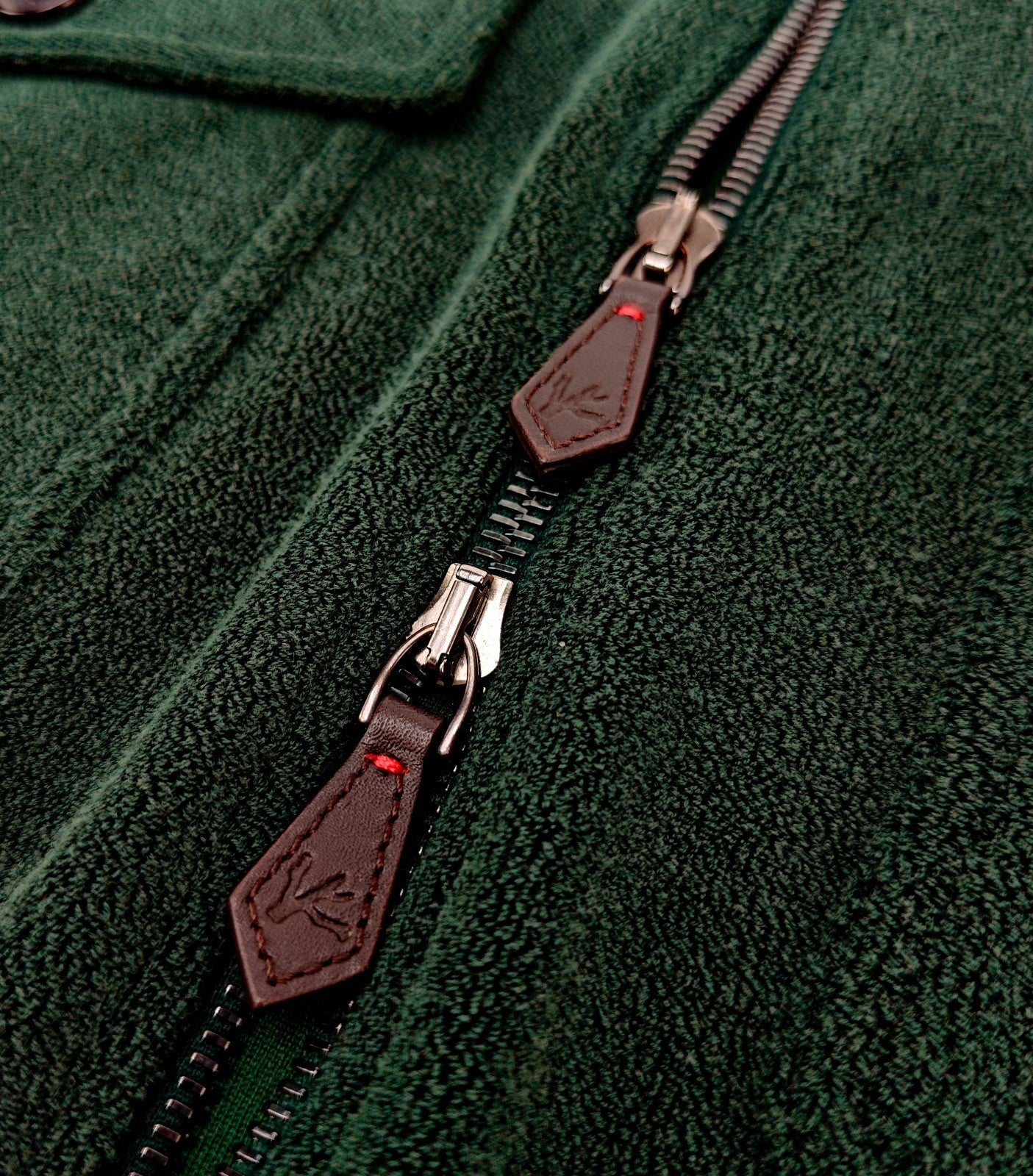$1750 ISAIA NAPOLI Forest Green Zip Track Jacket Terry Cotton - Silk Size M