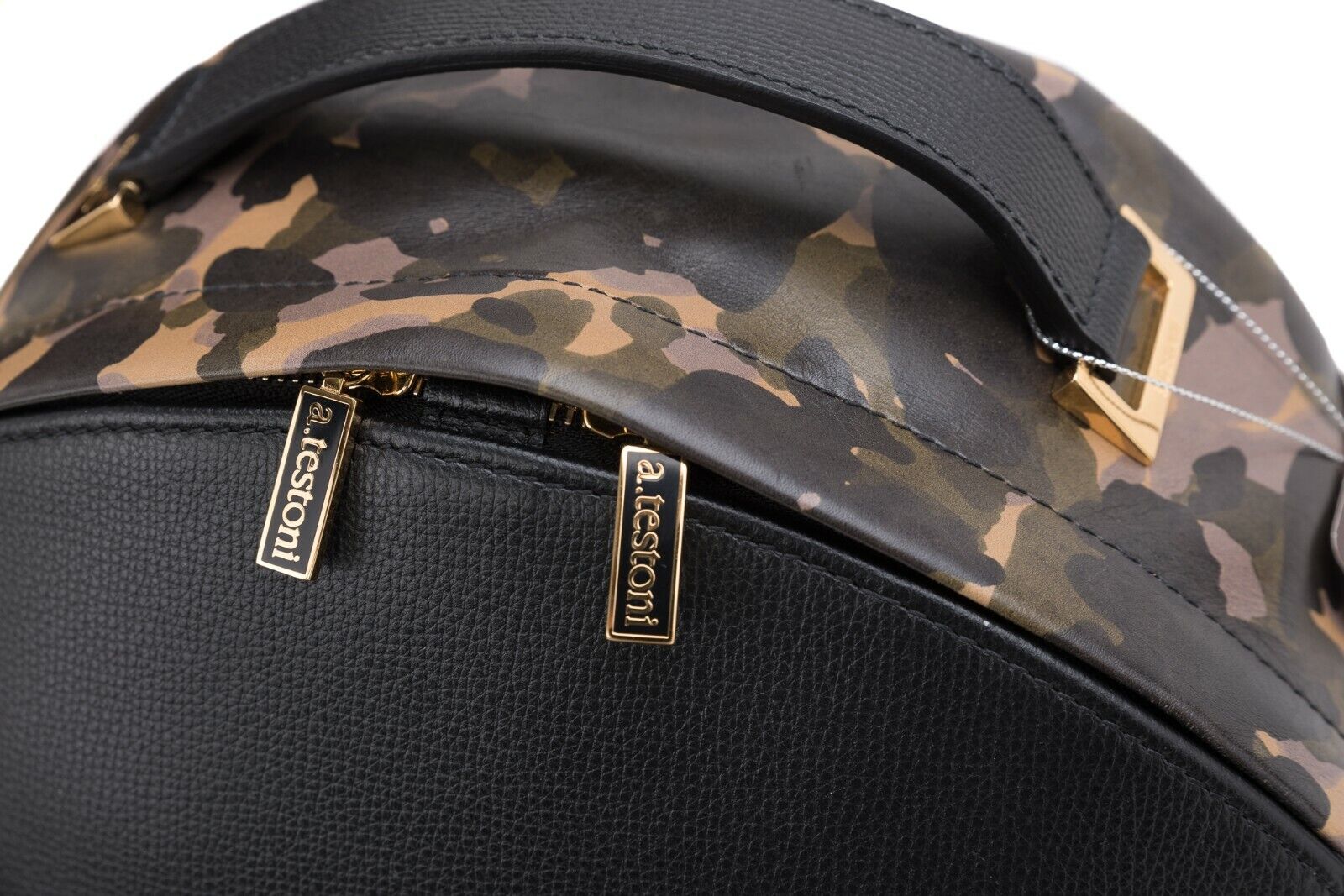 $1340 Testoni Bologna Black Luxury Backpack Mini Karibu Calf + Camouflage Calf