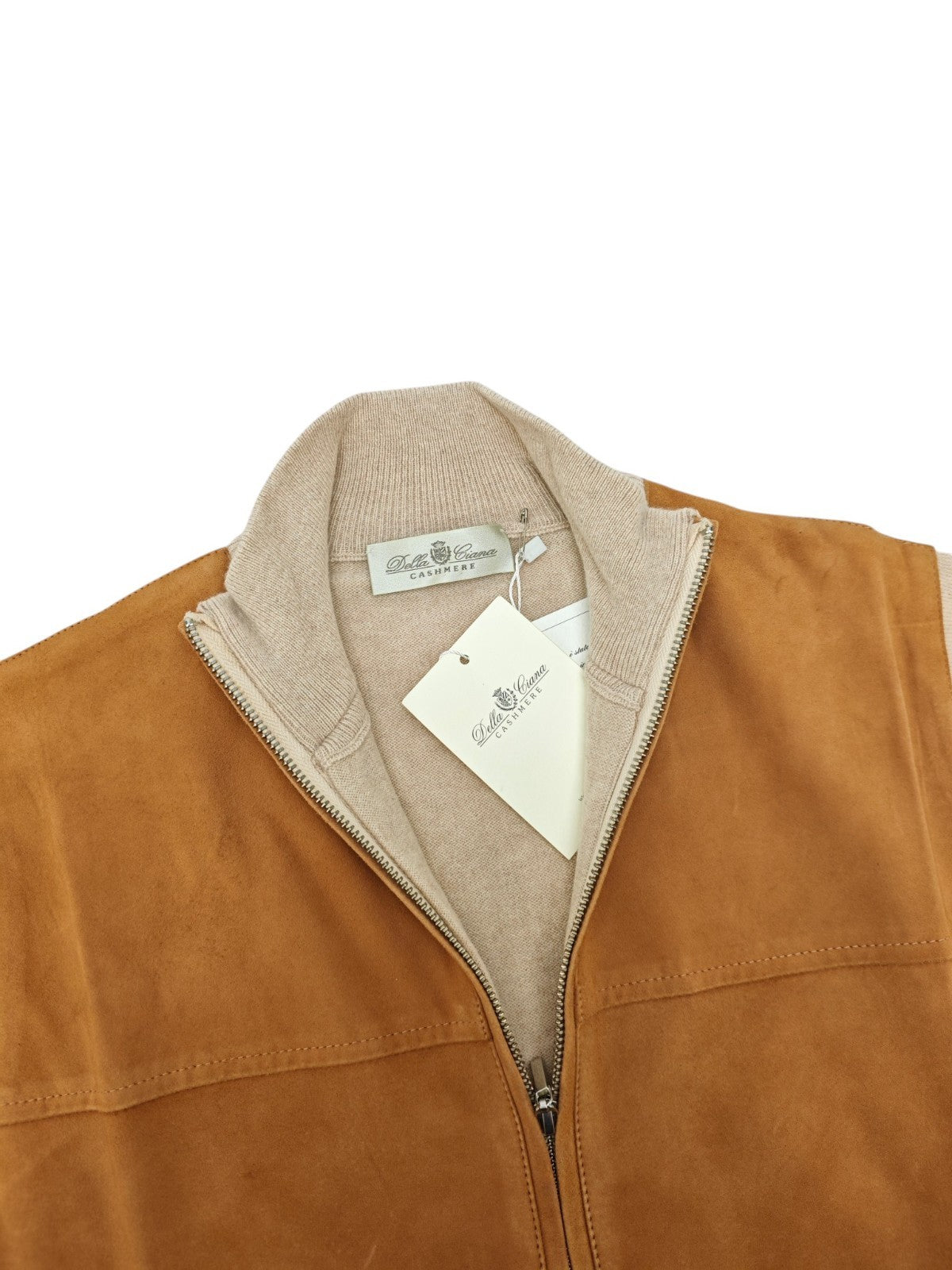 2800$ DELLA CIANA CASHMERE Ivory Bomber Zip Jacket Suede Leather - Cashmere