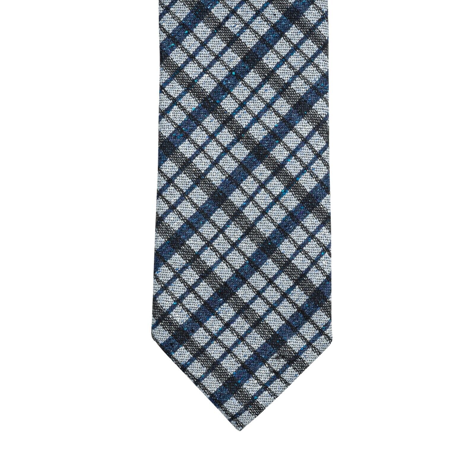 $290 ITALO FERRETTI Tie Check Blue 100% Wool Handmade in Italy BIJAN