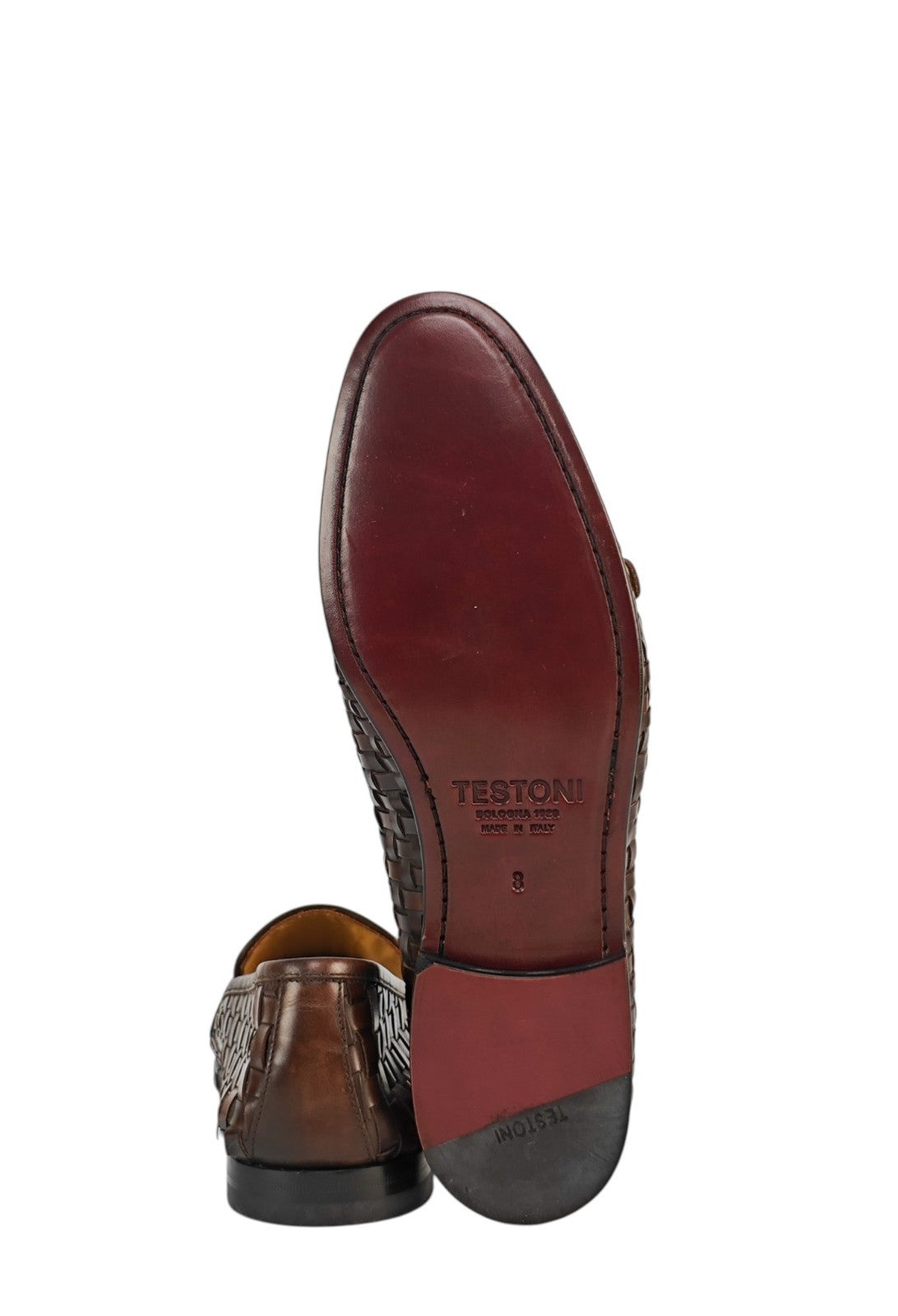 1250$ TESTONI "Tivoli" Brown Unlined Loafer Monk Shoes Woven 8 UK / 9 US / 42 IT