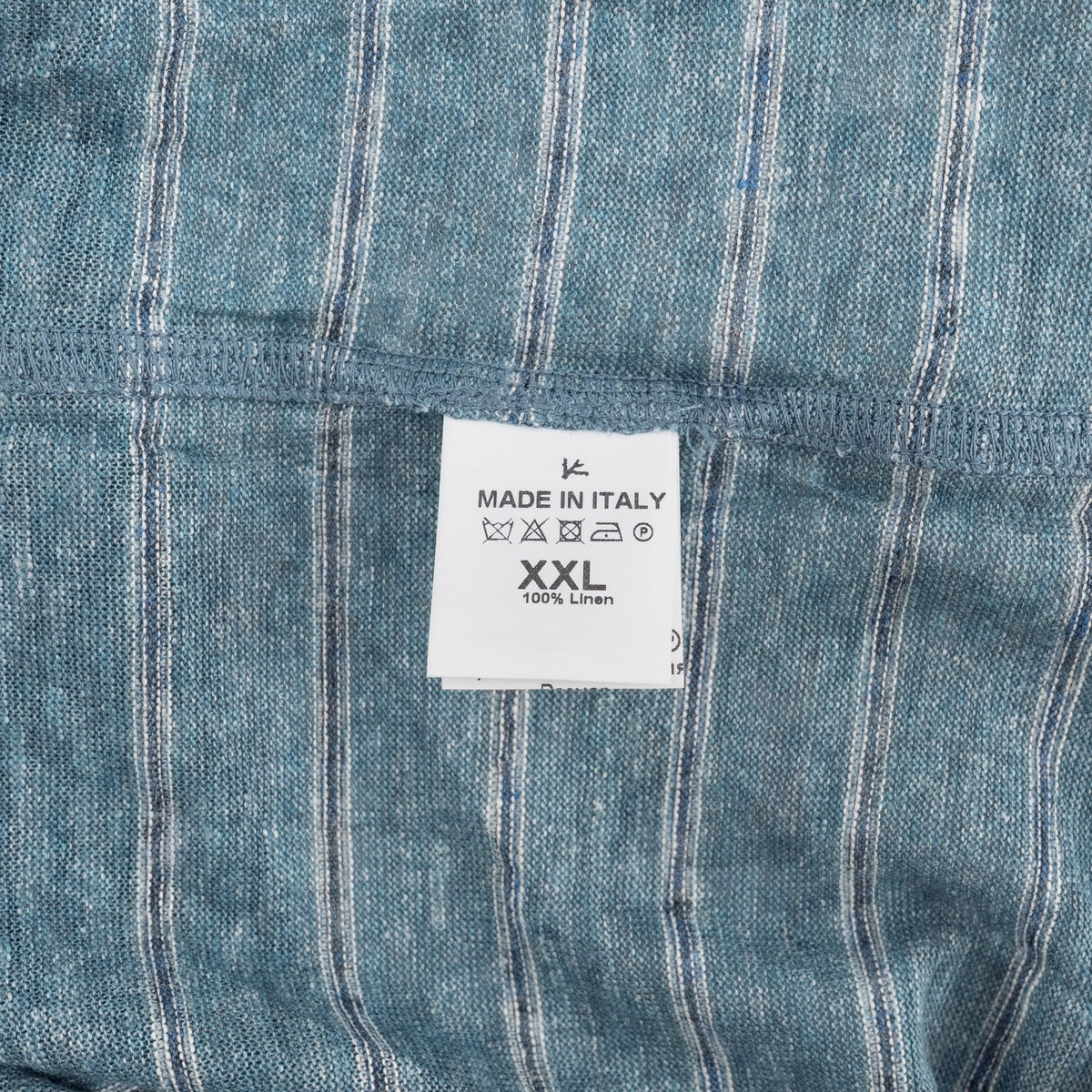 850$ ISAIA NAPOLI Teal Blue Striped Polo 100% Linen Jersey Size 2XL
