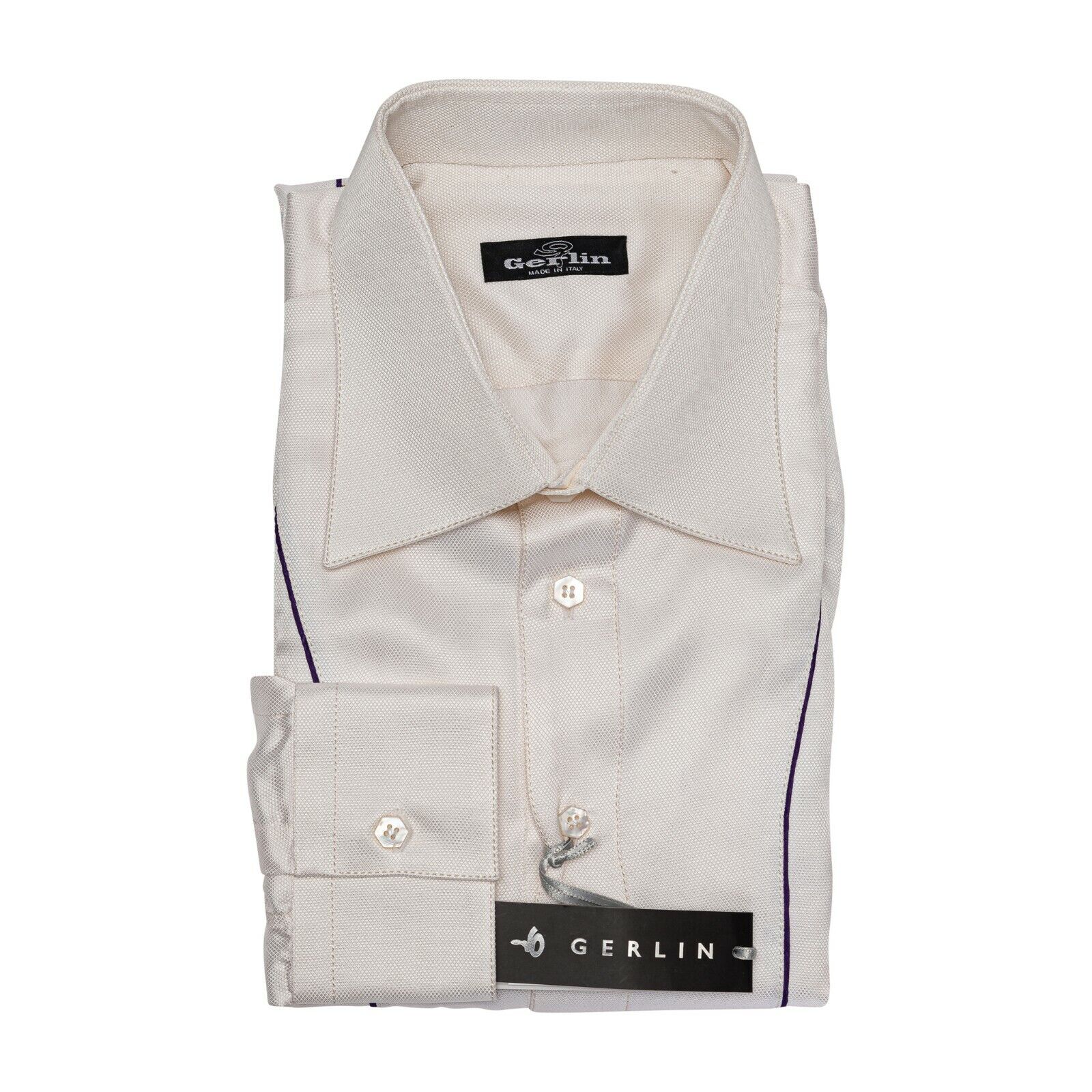 LUXURY 1400$ GERLIN Shirt Solid White 100% Satin Silk 16-41 BIJAN