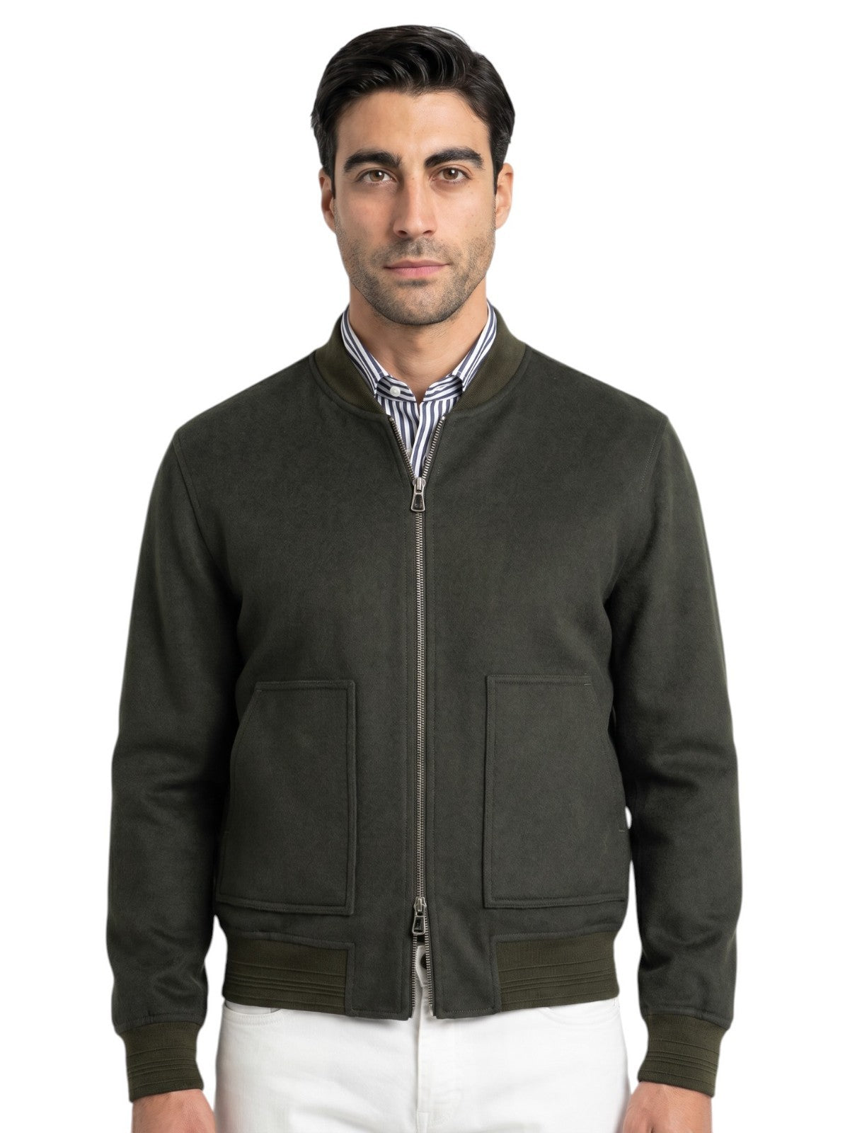 $4500 ISAIA NAPOLI Varsity Bomber Jacket Dark Green 100% Cashmere 40 US / 50 EU