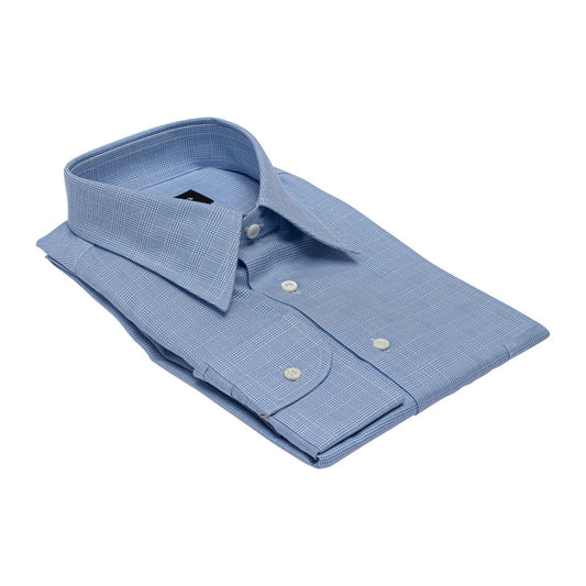 690$ LUXURY GERLIN Shirt Checks Blue Flannel Cotton 16 - 41 1F BIJAN