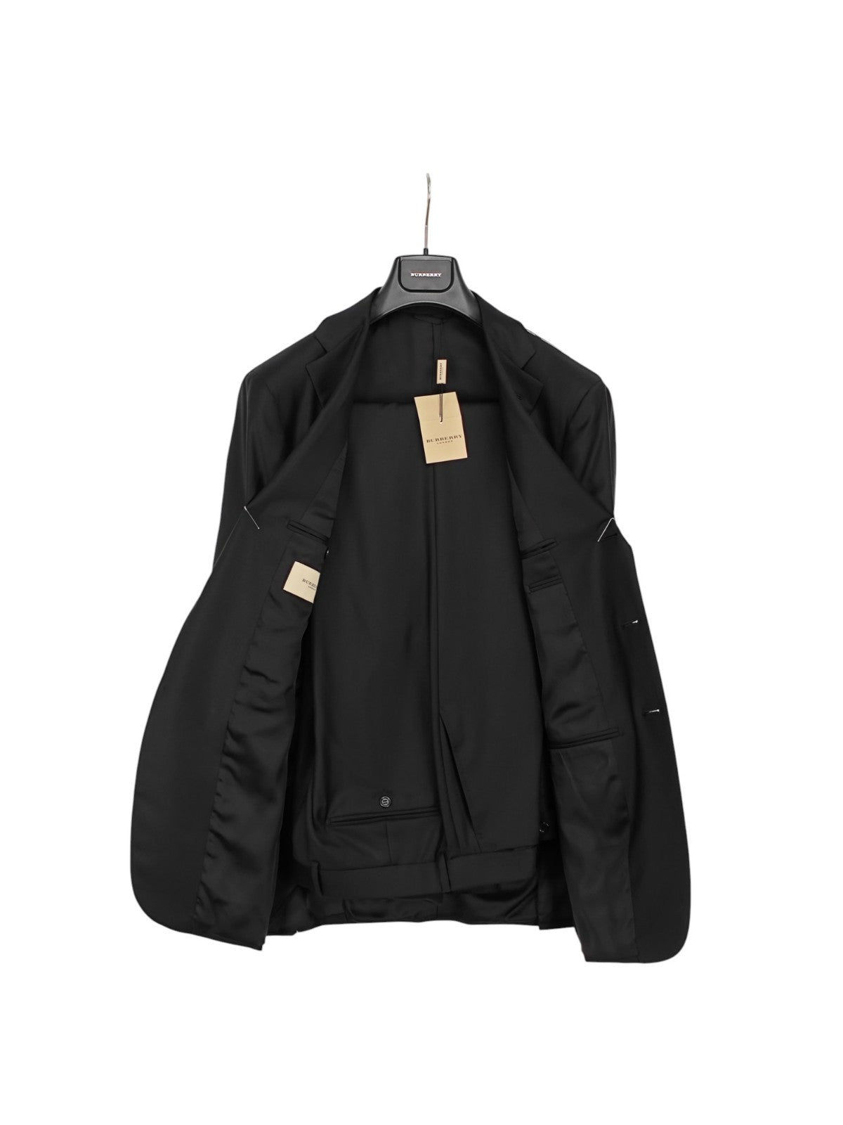 $1800 BURBERRY LONDON Black Solid Suit Fine Wool Super 150's Regular