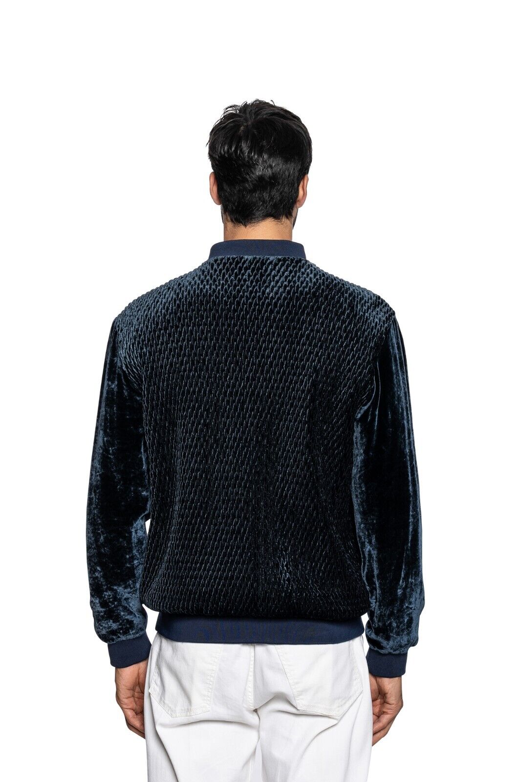 2000$ FABIO CAVIGLIA Bomber Jacket "WOVEN" Blue Corduroy Silk COMO 40 US / 50 EU