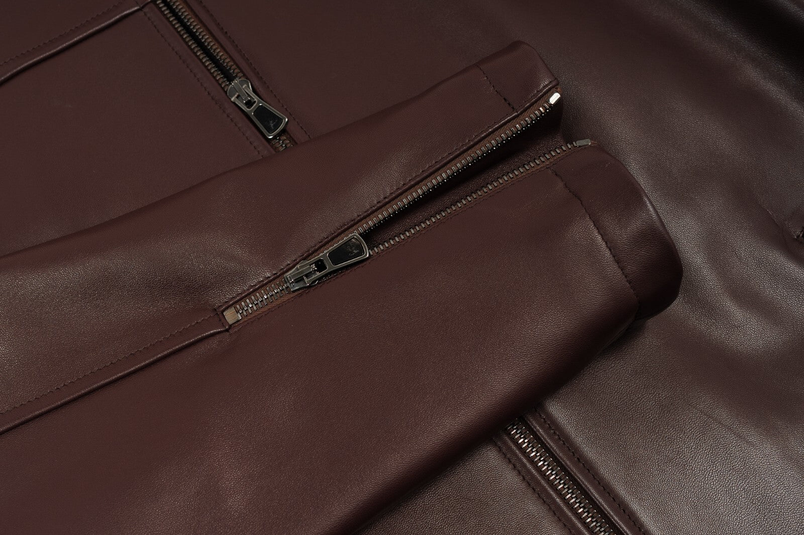 5600$ ISAIA NAPOLI Oxblood Brown Biker Jacket 100% Lambskin Leather 38 US 48 EU