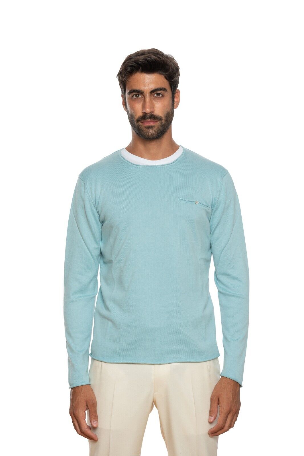 290$ DELLA CIANA CASHMERE Sweater T-shirt Cotton Blue Tiffany 40 US / 50 EU